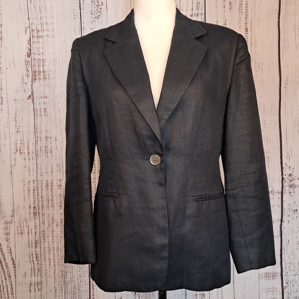 Vintage TALBOTS 6P‎ Black 100% Irish Linen Single Button Blazer Jacket Old Money